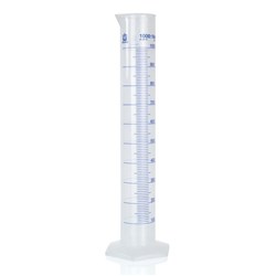 Graduated cylinder, tall form 1000ml, PP, 10ml grad. in blue / PK 5