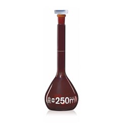 Vol. flask amber, 20ml BLAUBRAND, class A, Boro 3.3, NS 10/19, PP-stopper / PK 2