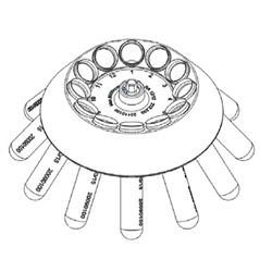 Fixed-angle rotor w. shields, RA 12/12, 12x12ml blood collect. or 6x15ml conical, Centric / EA