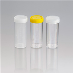 Container 120ml PP Sterile (Gamma) Flat Bottom (Yellow Screw Cap) 108x44mm Labelled / PK 264